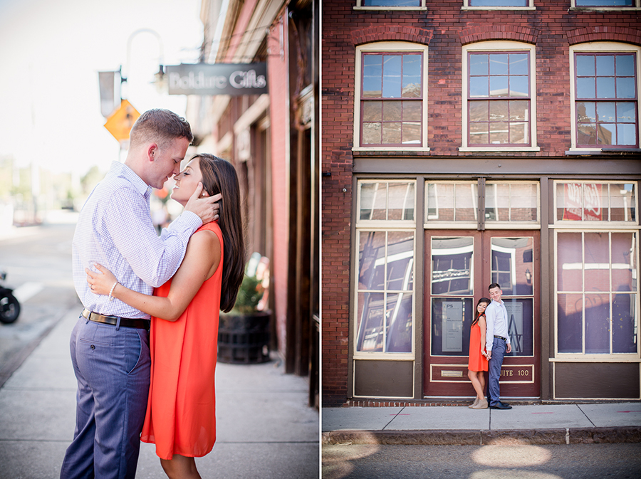 His hands on her neck engagement photo by Knoxville Wedding Photographer, Amanda May Photos.
