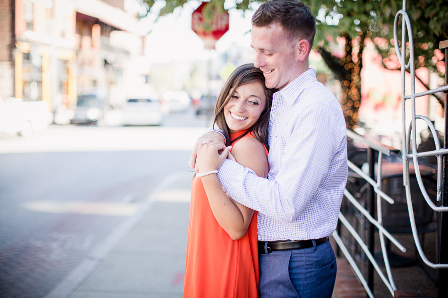 Her back to his chest engagement photo by Knoxville Wedding Photographer, Amanda May Photos.