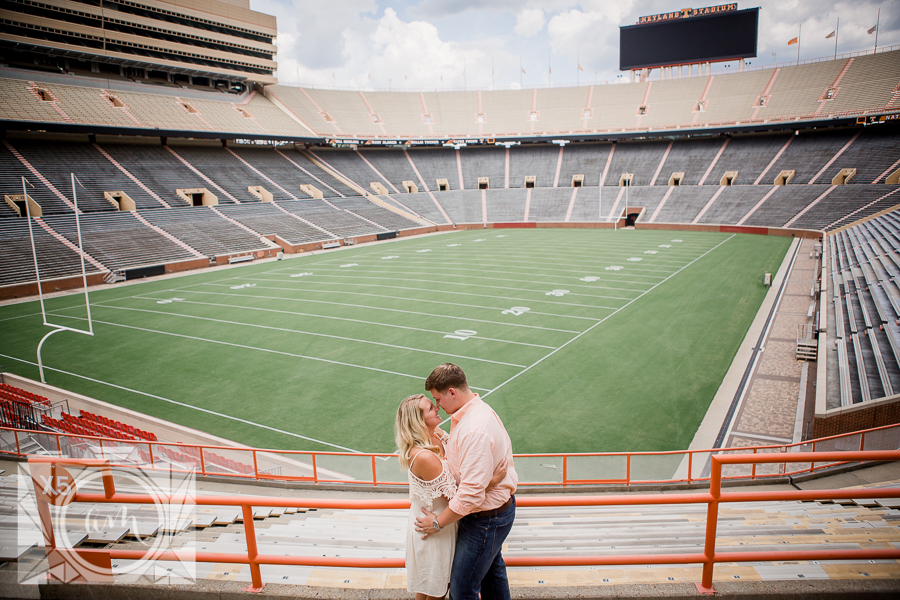 Full view of the stadium engagement photo by Knoxville Wedding Photographer, Amanda May Photos.
