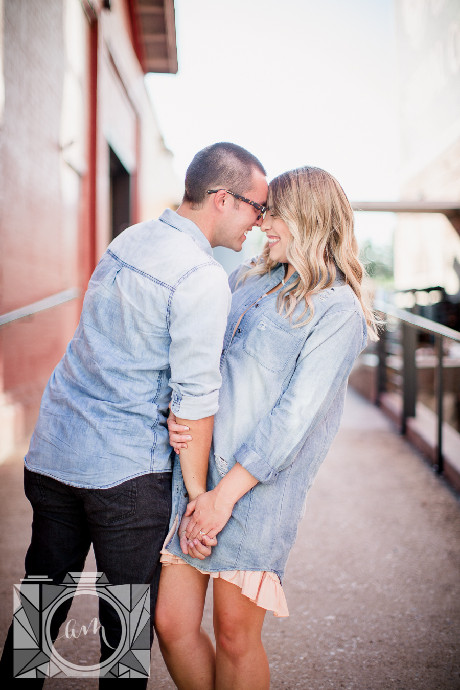 Leaning towards her engagement photo by Knoxville Wedding Photographer, Amanda May Photos.