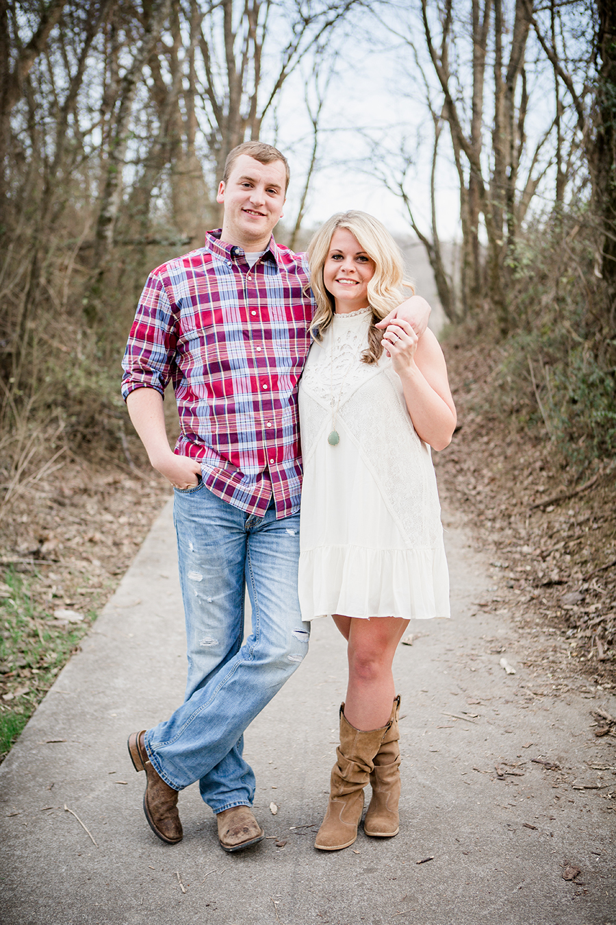 Arm around her shoulders engagement photo by Knoxville Wedding Photographer, Amanda May Photos.