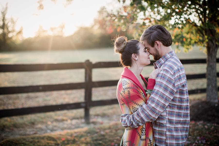 She snuggles in his face engagement photo by Knoxville Wedding Photographer, Amanda May Photos.