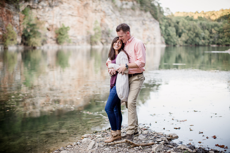 Standing at the quarry point engagement photo by Knoxville Wedding Photographer, Amanda May Photos.