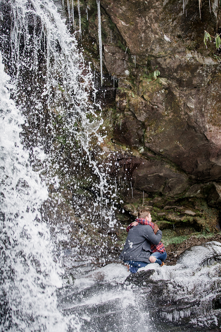 Waterfall proposal engagement photo by Knoxville Wedding Photographer, Amanda May Photos.