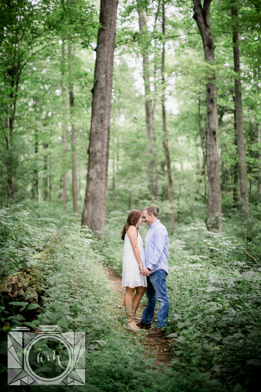 Holding hands on a cades cove trail engagement photo by Knoxville Wedding Photographer, Amanda May Photos.