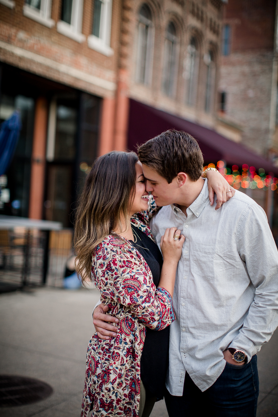 Almost kissing engagement photo by Knoxville Wedding Photographer, Amanda May Photos.