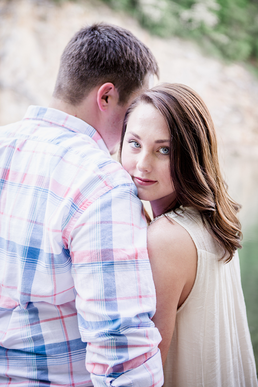 Looking back over her shoulder engagement photo by Knoxville Wedding Photographer, Amanda May Photos.