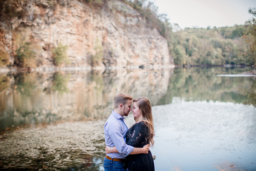 Foreheads together in the quarry engagement photo by Knoxville Wedding Photographer, Amanda May Photos.