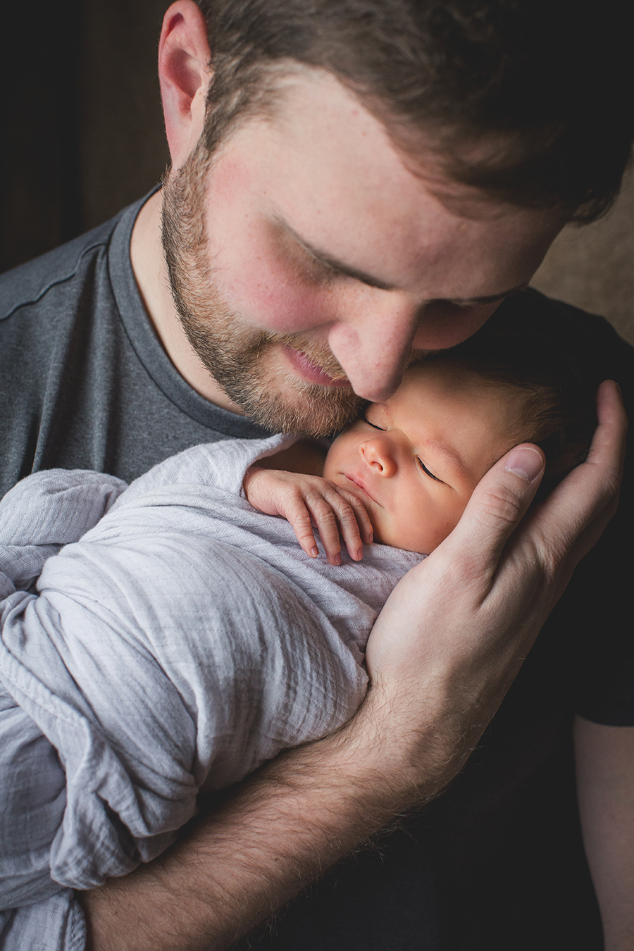 Daddy son in window light by Knoxville Wedding Photographer, Amanda May Photos.