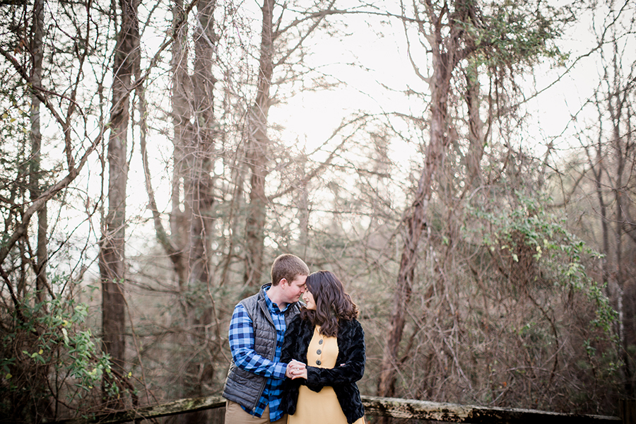 Foreheads together with the woods by Knoxville Wedding Photographer, Amanda May Photos.