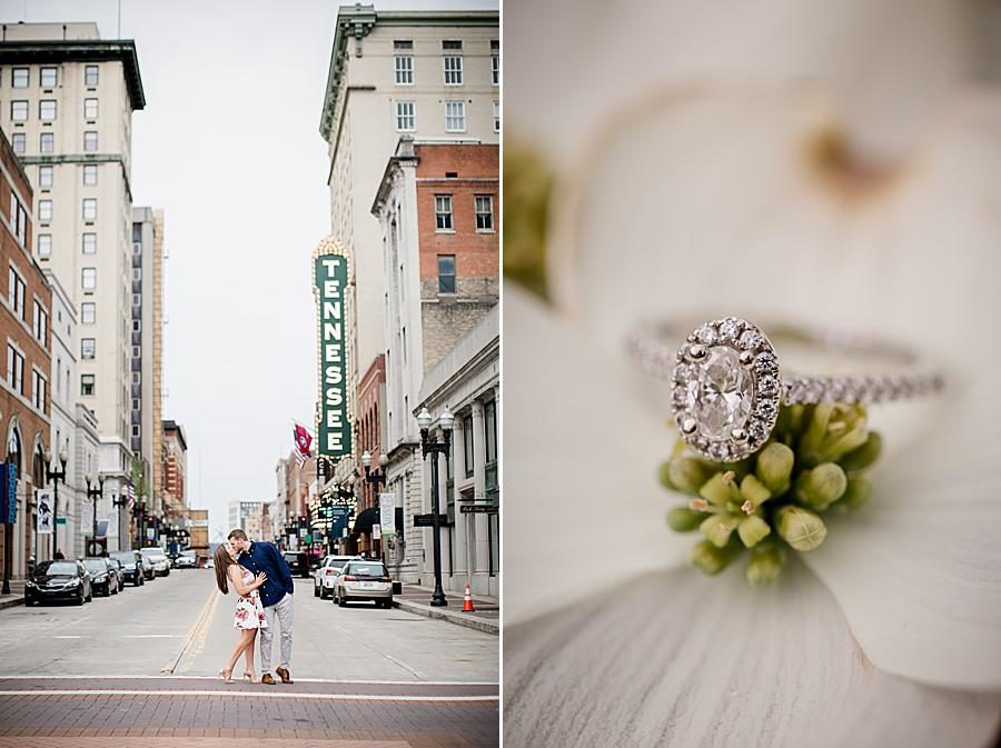Tennessee Theater marquee at this 2018 favorite engagements by Knoxville Wedding Photographer, Amanda May Photos.