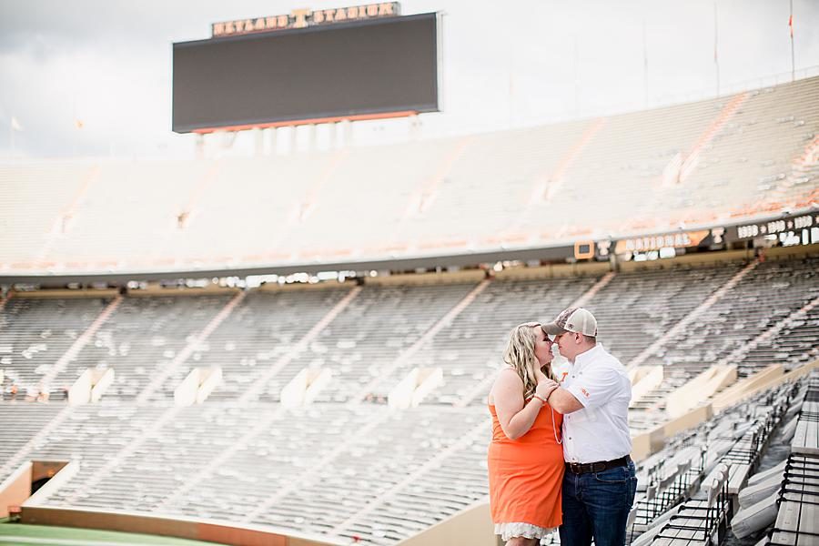 Metal bleachers at this 2018 favorite engagements by Knoxville Wedding Photographer, Amanda May Photos.
