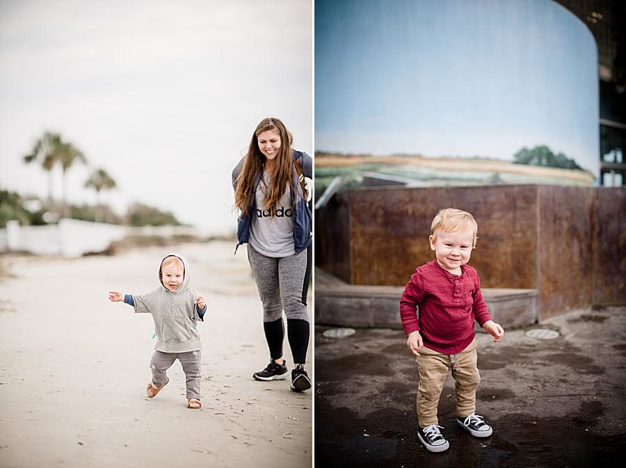 Running on the beach at this Family by Knoxville Wedding Photographer, Amanda May Photos.