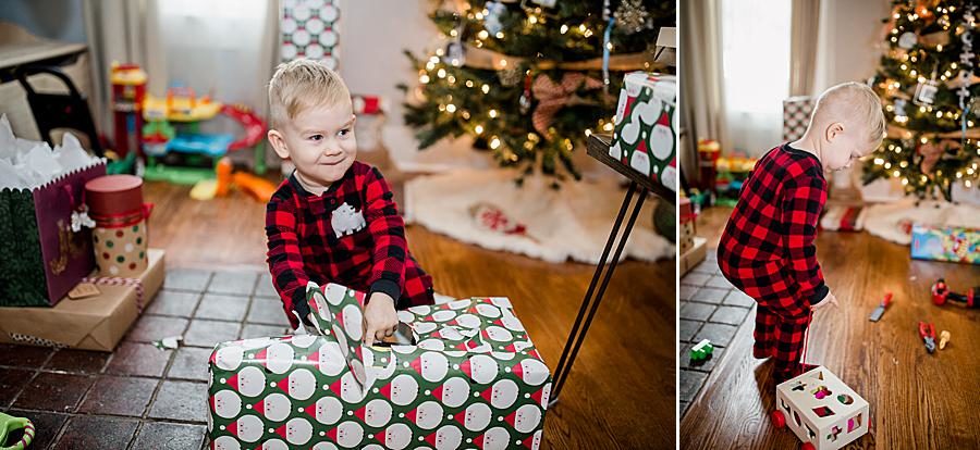 Opening presents at this Family by Knoxville Wedding Photographer, Amanda May Photos.