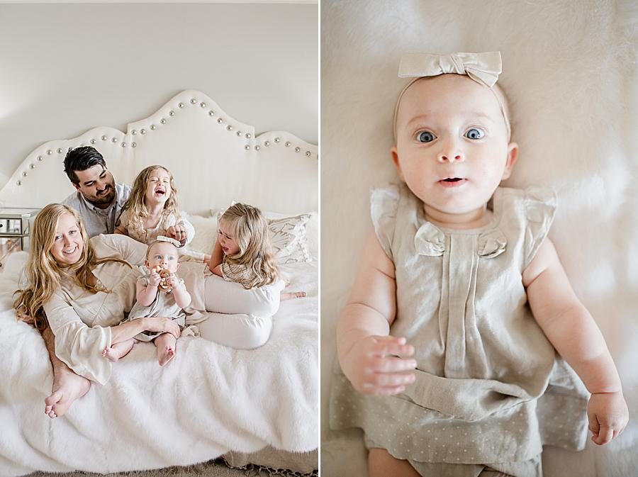 Laughing on the bed at this Lifestyle 6 Month Session by Knoxville Wedding Photographer, Amanda May Photos.