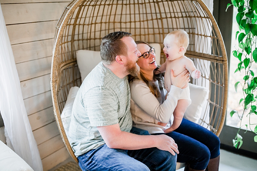 family in egg chair 6 month session