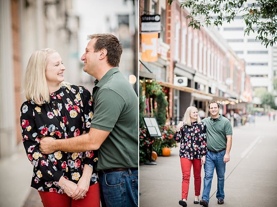 Market Square stroll at this Volunteer Landing Engagement Session by Knoxville Wedding Photographer, Amanda May Photos.