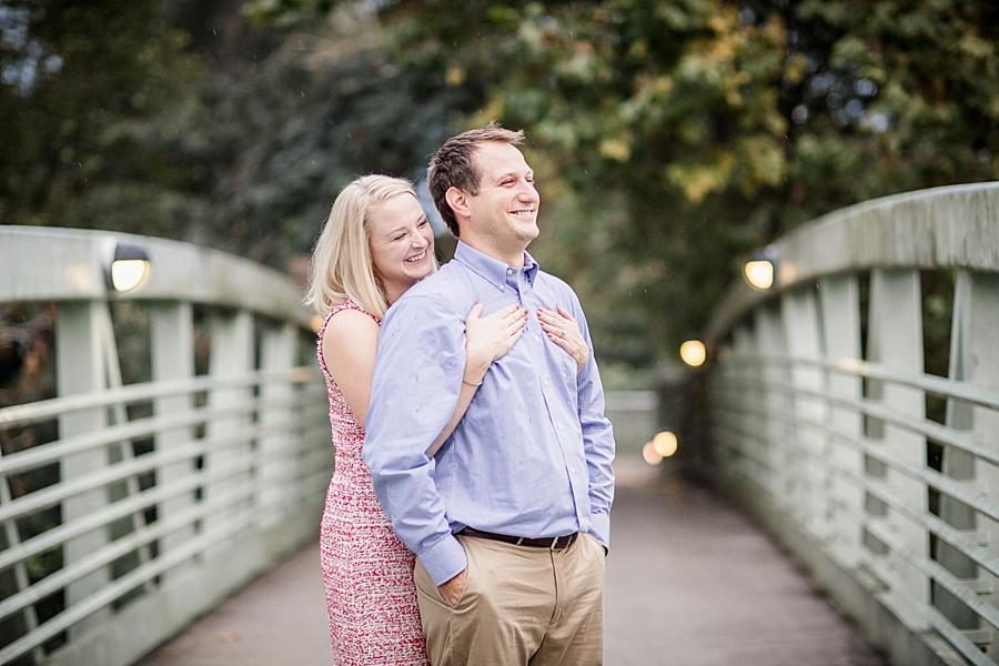 On the bridge at this Volunteer Landing Engagement Session by Knoxville Wedding Photographer, Amanda May Photos.