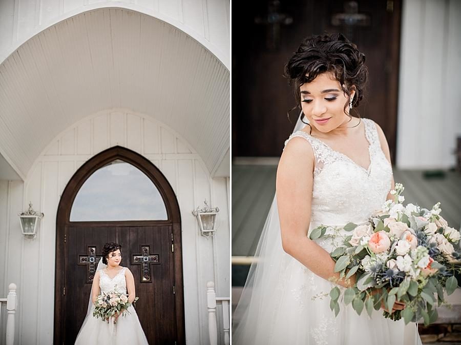 By the church doors at this Whitestone Country Inn bridal session by Knoxville Wedding Photographer, Amanda May Photos.