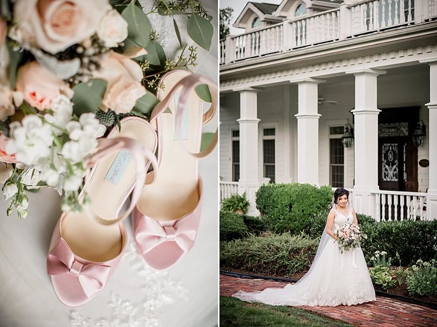 Shoes and bouquet at this Whitestone Country Inn bridal session by Knoxville Wedding Photographer, Amanda May Photos.