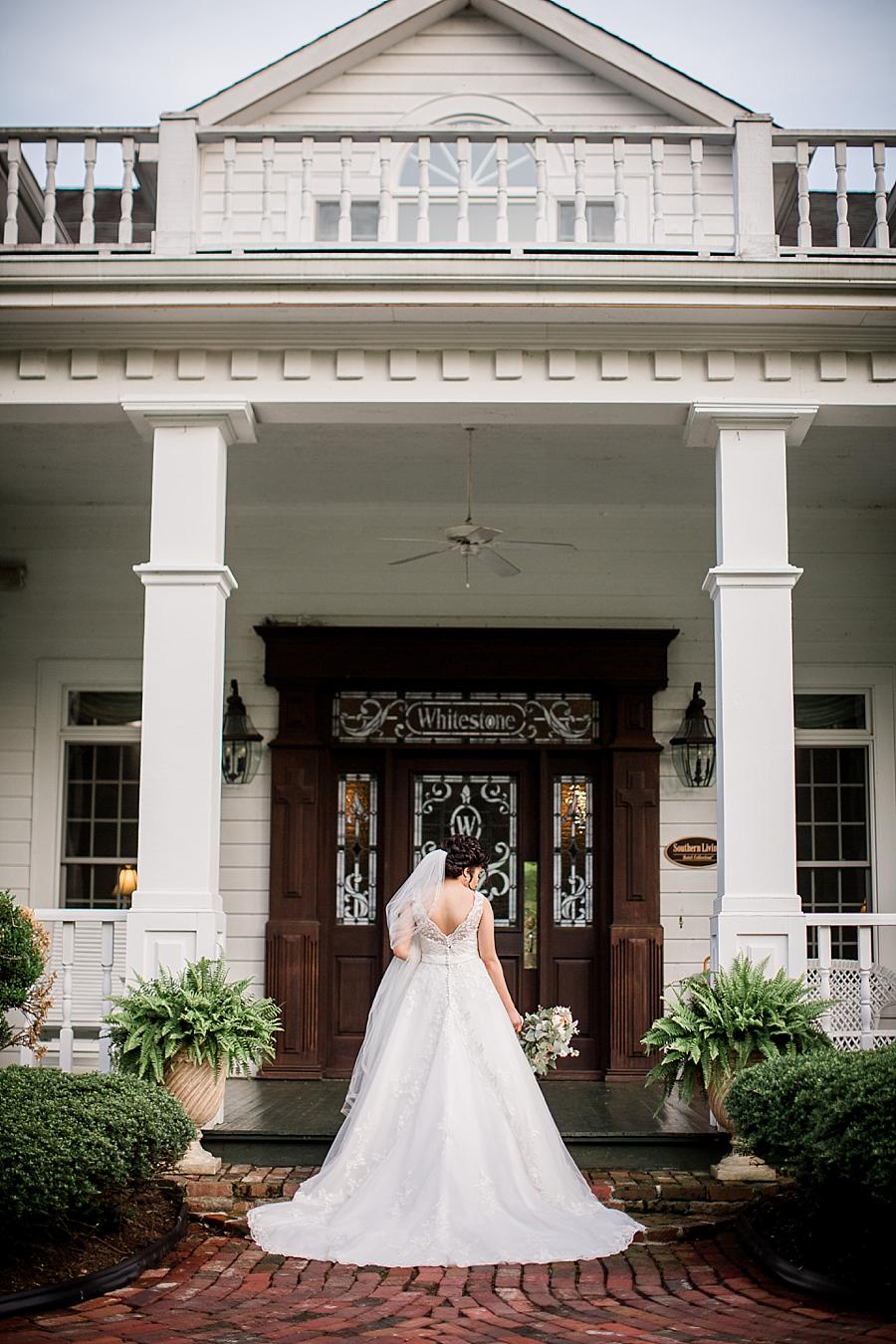 The back of the dress at this Whitestone Country Inn bridal session by Knoxville Wedding Photographer, Amanda May Photos.