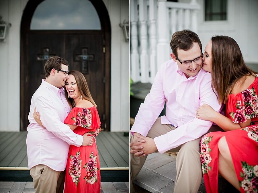 Nuzzling on the front steps at this Whitestone Country Inn Engagement Session by Knoxville Wedding Photographer, Amanda May Photos.