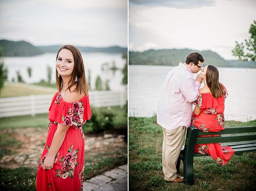 Bench by the lake at this Whitestone Country Inn Engagement Session by Knoxville Wedding Photographer, Amanda May Photos.