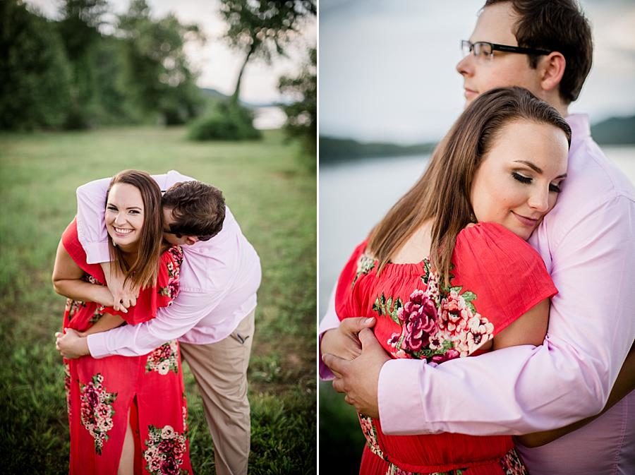 Kissing her ear at this Whitestone Country Inn Engagement Session by Knoxville Wedding Photographer, Amanda May Photos.