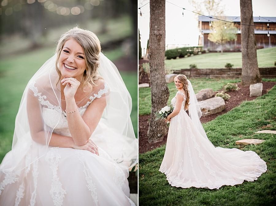 Resting chin on hand at this Castleton Farms Bridal session by Knoxville Wedding Photographer, Amanda May Photos.