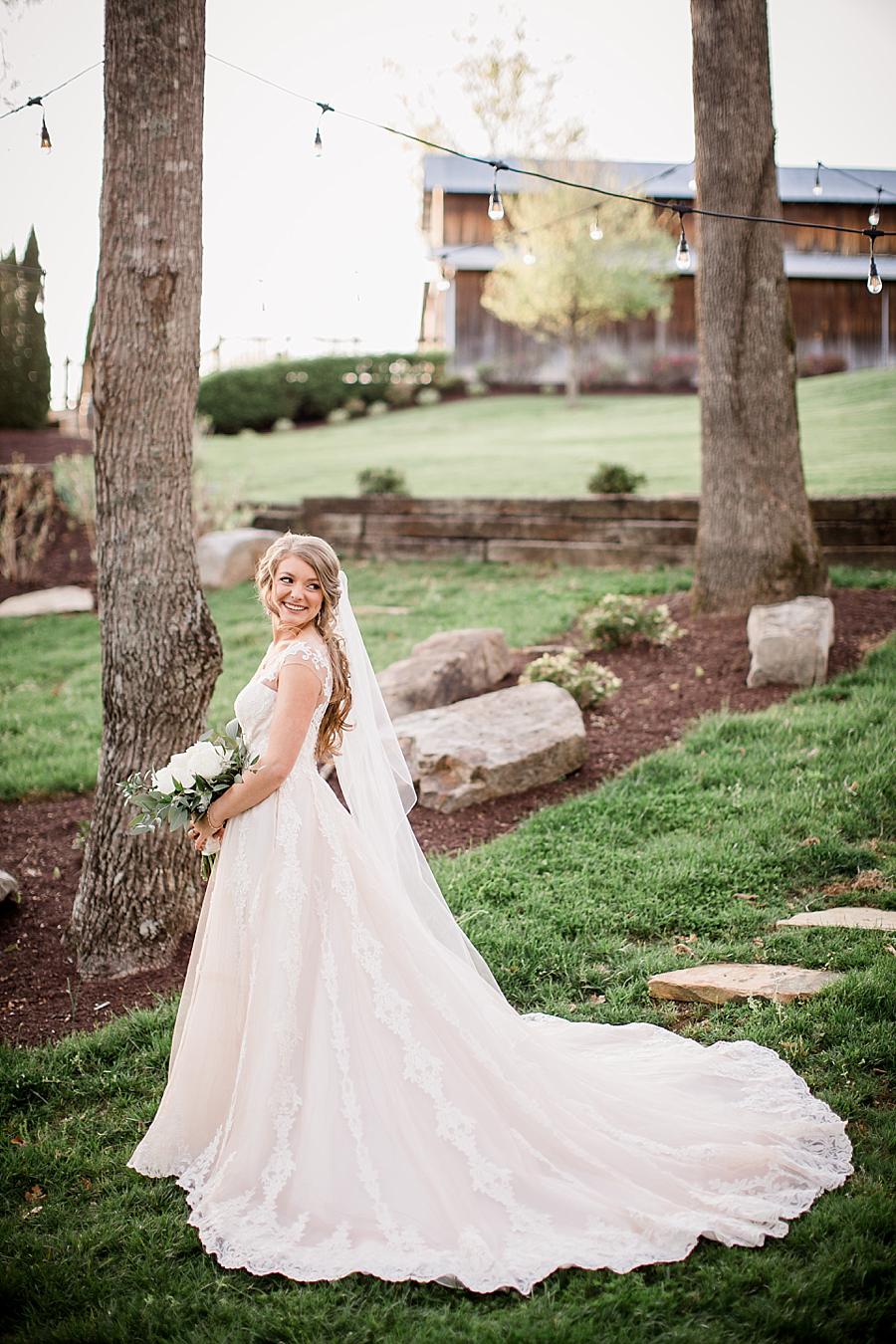 Looking over the shoulder at this Castleton Farms Bridal session by Knoxville Wedding Photographer, Amanda May Photos.