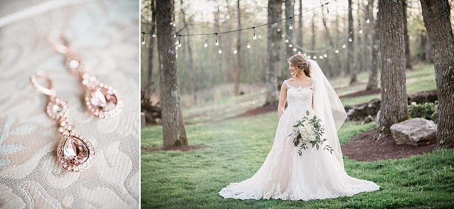 Rose gold drop diamond earrings at this Castleton Farms Bridal session by Knoxville Wedding Photographer, Amanda May Photos.