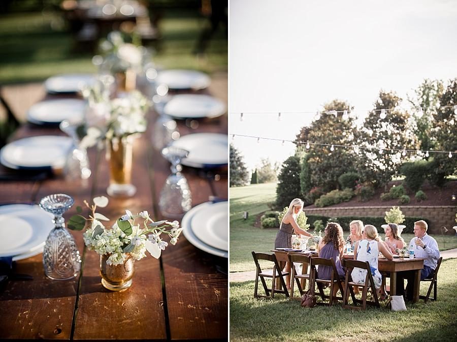 Outdoor rehearsal dinner at this Castleton Farms Wedding by Knoxville Wedding Photographer, Amanda May Photos.