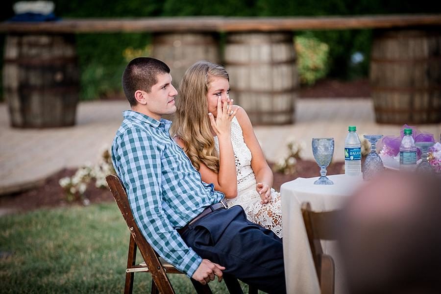 Emotional bride at this Castleton Farms Wedding by Knoxville Wedding Photographer, Amanda May Photos.