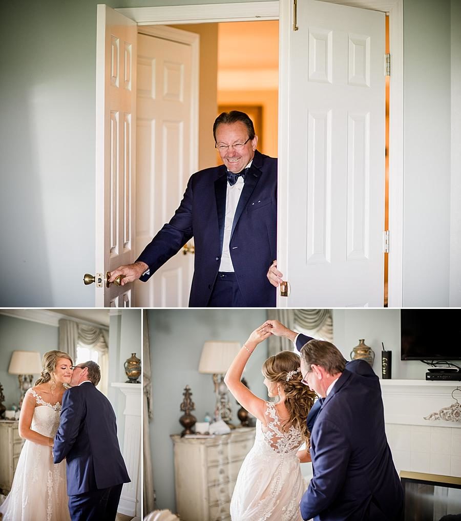 First look with dad at this Castleton Farms Wedding by Knoxville Wedding Photographer, Amanda May Photos.