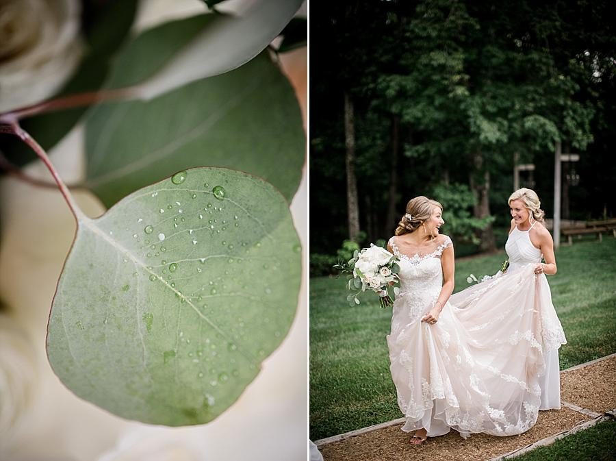 Matron of honor carrying the train at this Castleton Farms Wedding by Knoxville Wedding Photographer, Amanda May Photos.