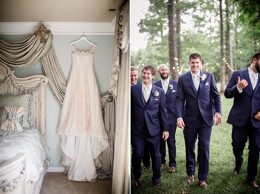 Bridal gown hanging in the bridal suite at this Castleton Farms Wedding by Knoxville Wedding Photographer, Amanda May Photos.