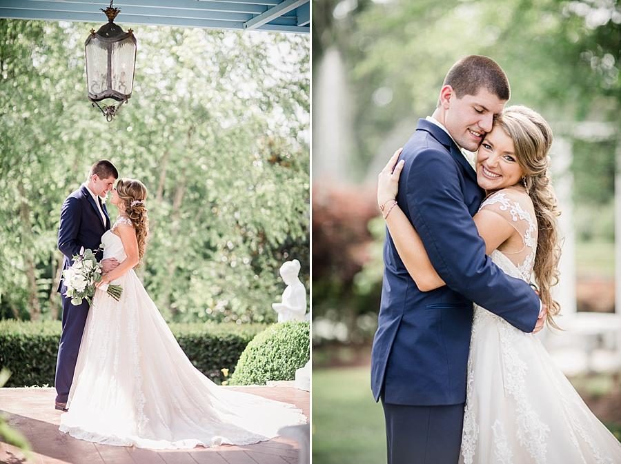 Nose to nose under the chandelier at this Castleton Farms Wedding by Knoxville Wedding Photographer, Amanda May Photos.