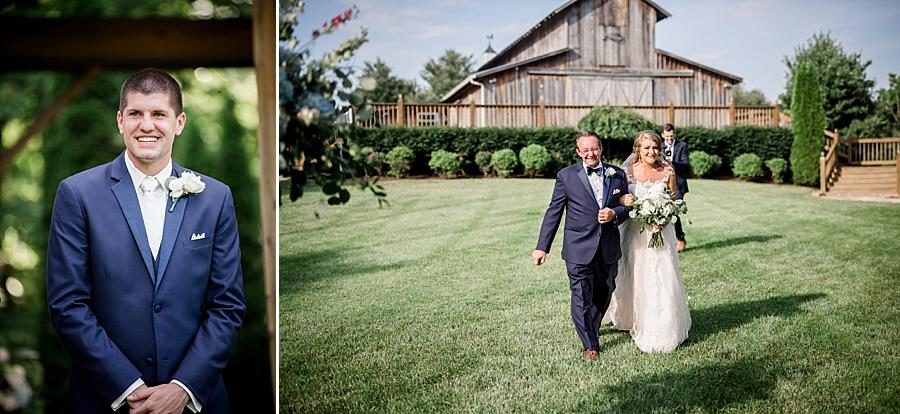 Bride walking down the aisle at this Castleton Farms Wedding by Knoxville Wedding Photographer, Amanda May Photos.