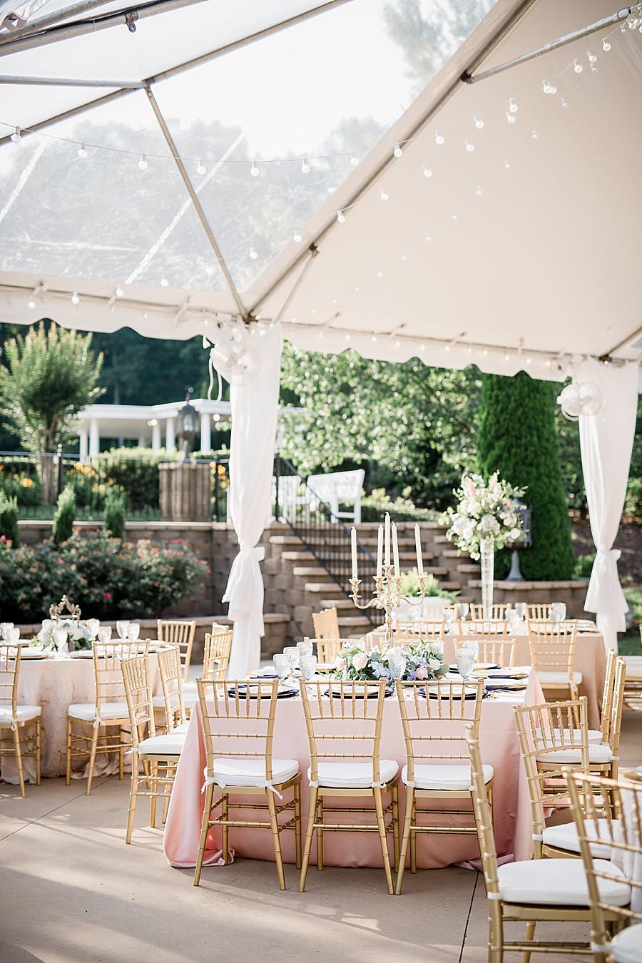 Rose gold and gold table setting at this Castleton Farms Wedding by Knoxville Wedding Photographer, Amanda May Photos.
