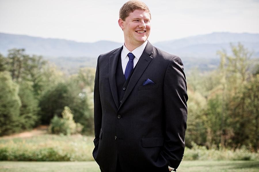 Smiling groom at this Christopher Place wedding by Knoxville Wedding Photographer, Amanda May Photos