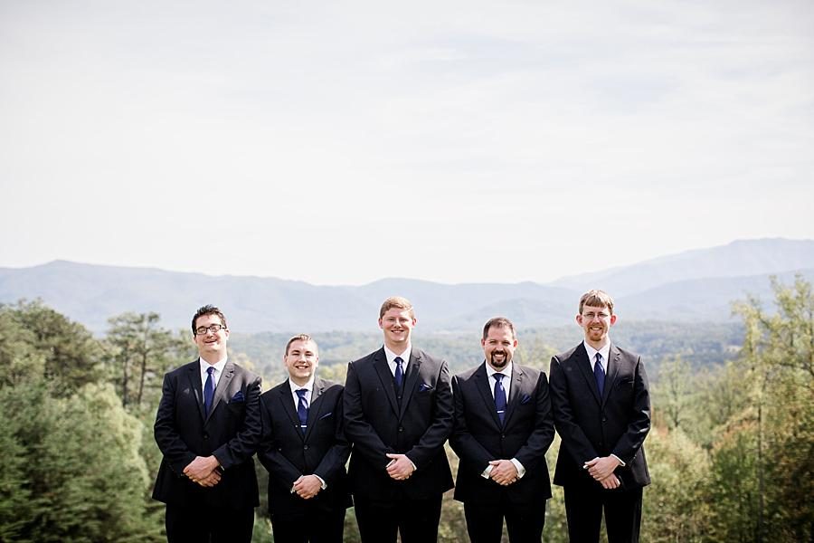 Grooms party in front of mountains at this Christopher Place wedding by Knoxville Wedding Photographer, Amanda May Photos