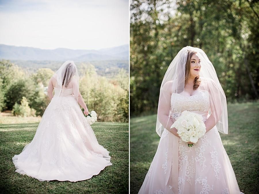 Back view of bride at this Christopher Place wedding by Knoxville Wedding Photographer, Amanda May Photos