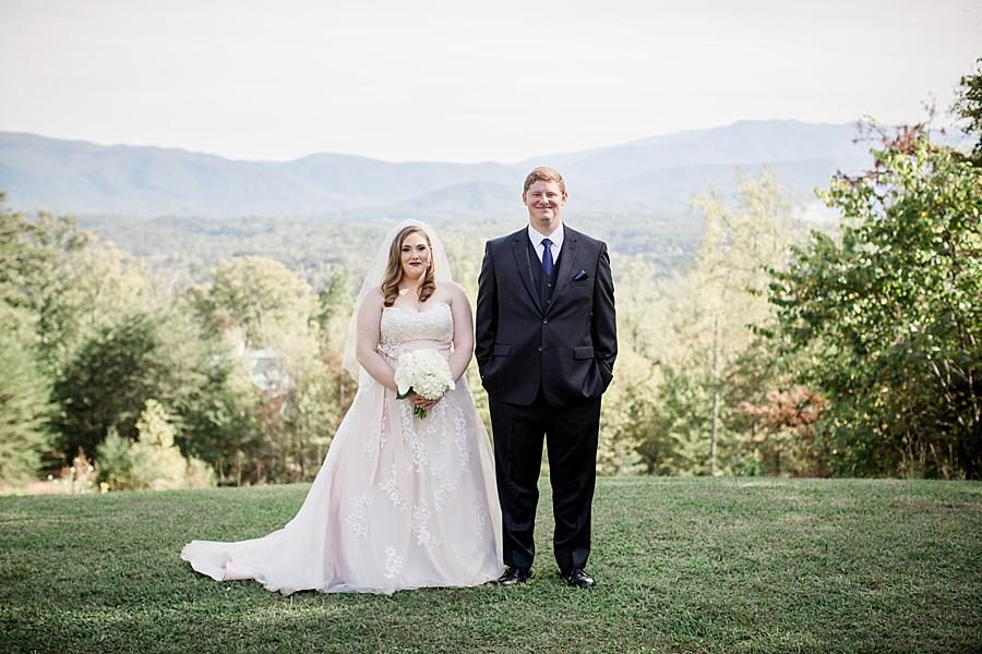 Head on view of bride and groom at this Christopher Place wedding by Knoxville Wedding Photographer, Amanda May Photos