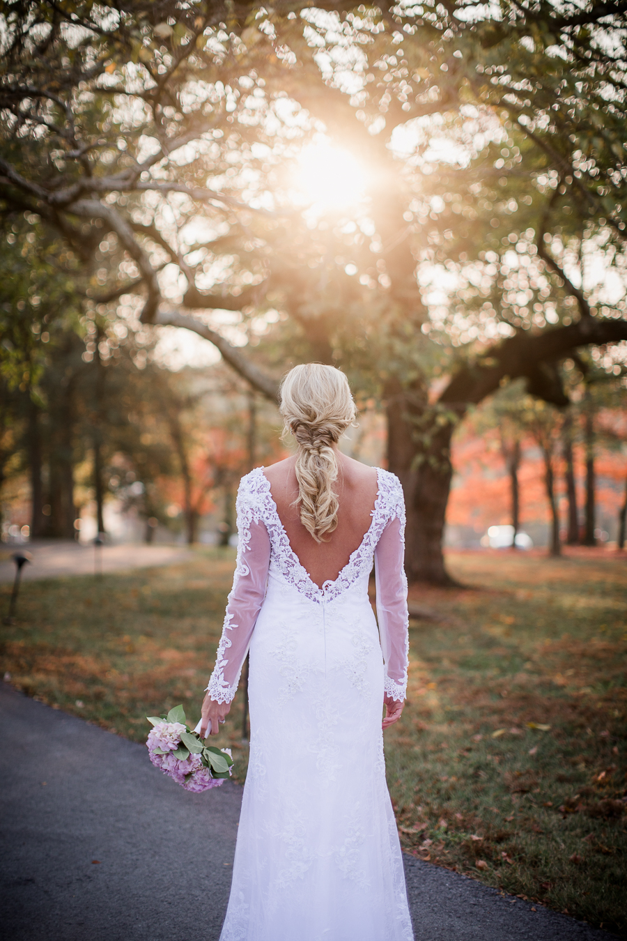 Her back with the sunlight at Historic Westwood by Knoxville Wedding Photographer, Amanda May Photos.