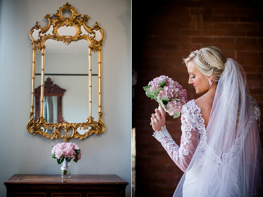 Flowers with gold mirror at Historic Westwood by Knoxville Wedding Photographer, Amanda May Photos.