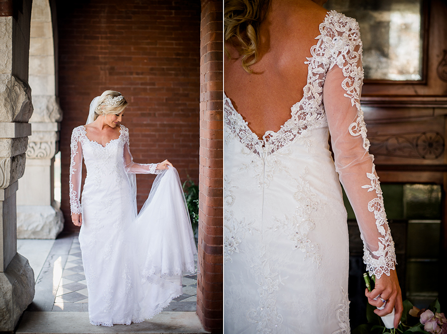 Close up of her back at Historic Westwood by Knoxville Wedding Photographer, Amanda May Photos.