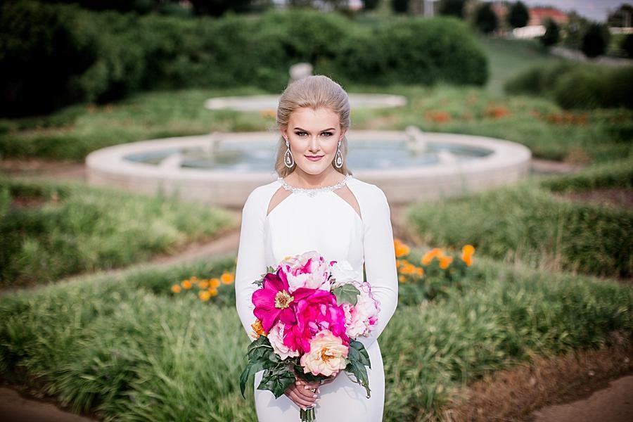 Garden fountain at this Crescent Bend Bridal Session by Knoxville Wedding Photographer, Amanda May Photos.