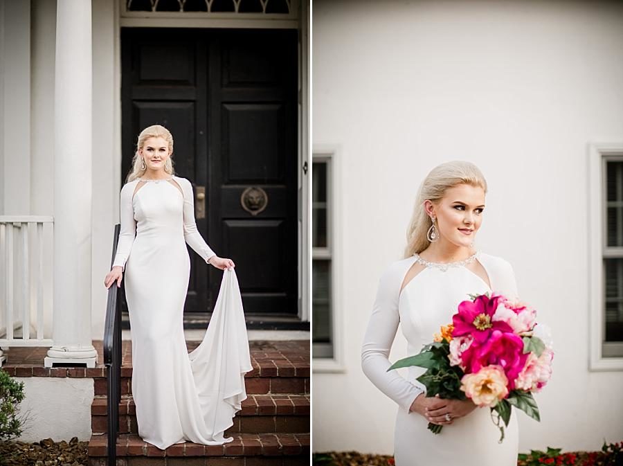 Long sleeve dress at this Crescent Bend Bridal Session by Knoxville Wedding Photographer, Amanda May Photos.