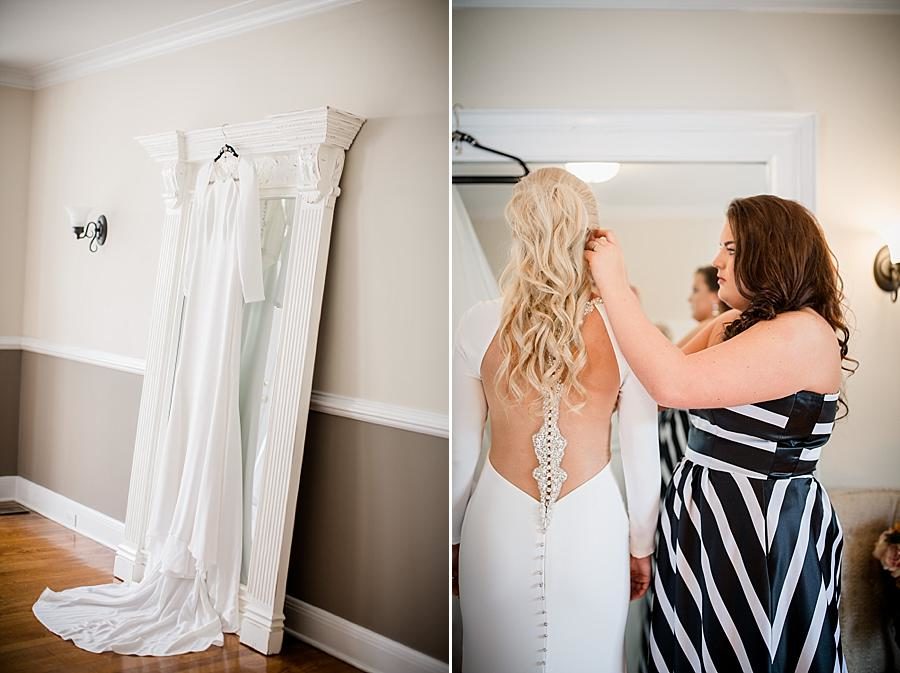 Gown hanging at this Kincaid House Wedding by Knoxville Wedding Photographer, Amanda May Photos.
