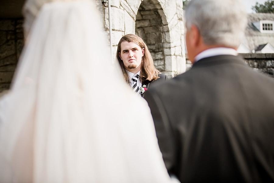 Groom's reaction at this Kincaid House Wedding by Knoxville Wedding Photographer, Amanda May Photos.
